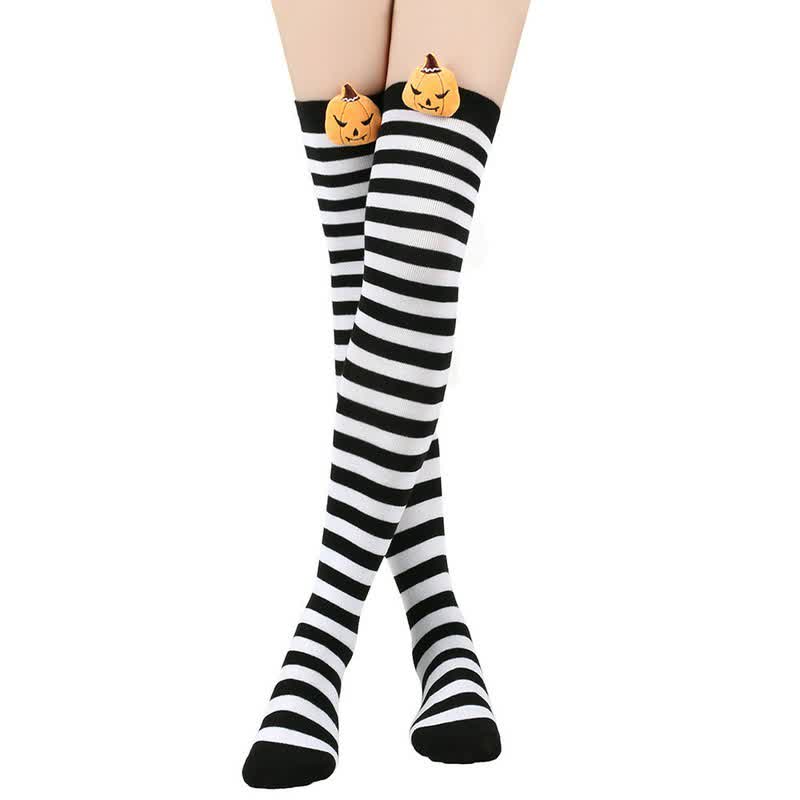 Halloween Pumpkin Thigh High Socks (3 Pairs) - White - One Size - image 7