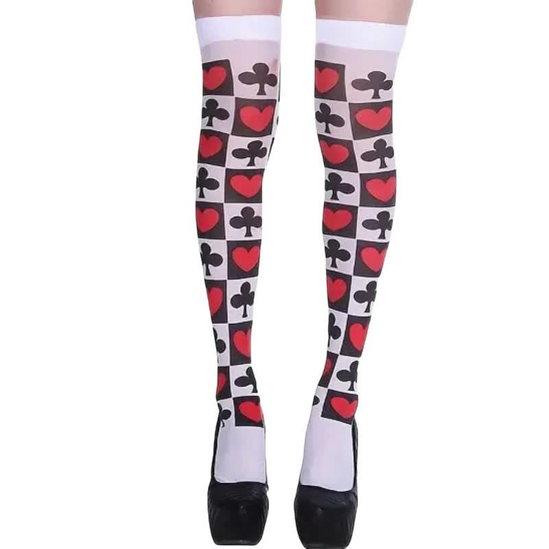 Halloween Poker Print Thigh High Socks (3 Pairs) - H - One Size - image 7