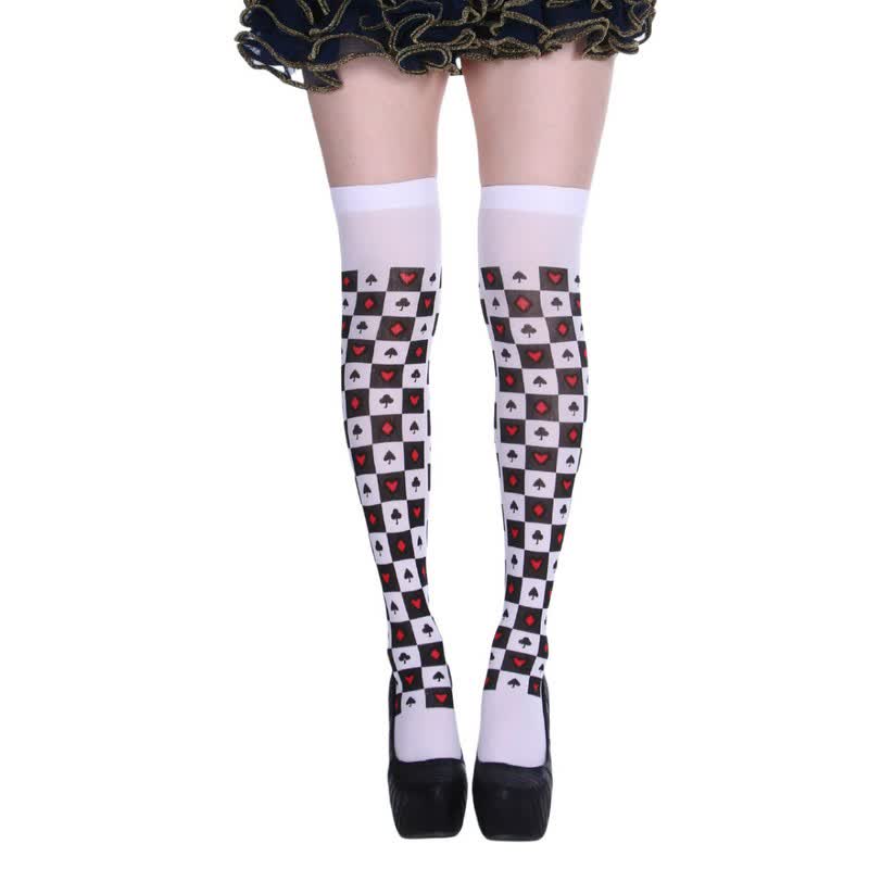 Halloween Poker Print Thigh High Socks (3 Pairs) - M - One Size - image 12