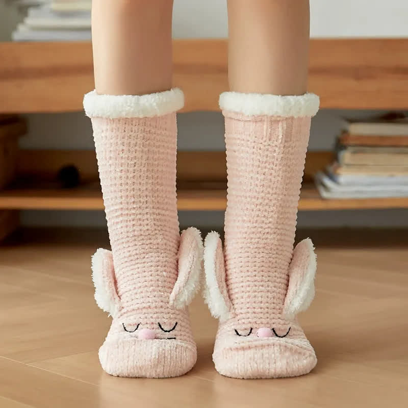 Bunny Fleece Lined Cozy Home Slipper Socks - Light Pink - EU35-42(US2-8) - image 2