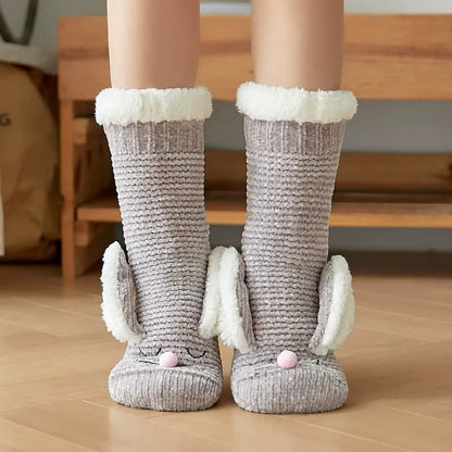 Bunny Fleece Lined Cozy Home Slipper Socks - Light Gray - EU35-42(US2-8) - image 4