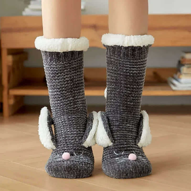 Bunny Fleece Lined Cozy Home Slipper Socks - Dark Grey - EU35-42(US2-8) - image 3
