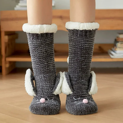 Bunny Fleece Lined Cozy Home Slipper Socks - Dark Grey - EU35-42(US2-8) - image 3