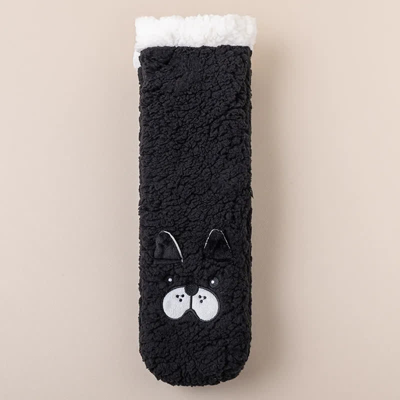 Cozy Cat Face Plush Home Slipper Socks - Black - EU36-39(US3-5) - image 1