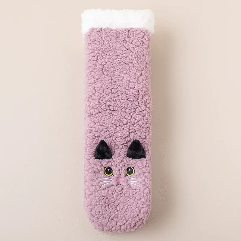 Cozy Cat Face Plush Home Slipper Socks - Purple - EU36-39(US3-5) - image 3