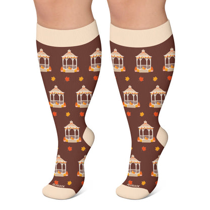 Plus Size Autumn Whimsy Compression Socks - Brown - 4XL - image 6