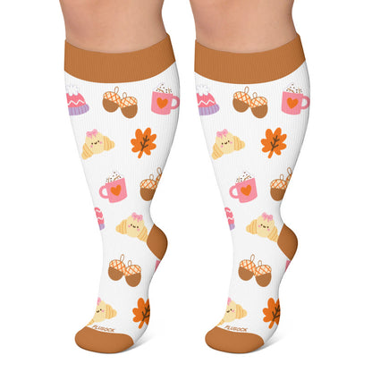 Plus Size Autumn Whimsy Compression Socks - White - 4XL - image 4