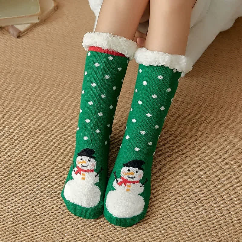 Christmas Bear Cozy Sherpa Cuff Home Slipper Socks - Green - EU35-42(US2-8) - image 3