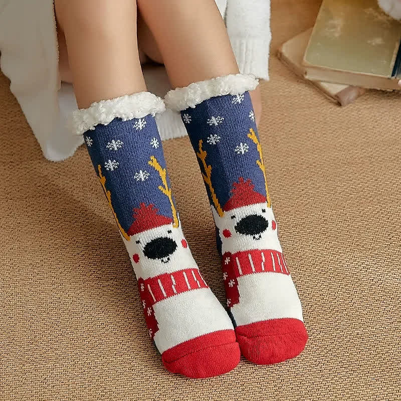 Christmas Bear Cozy Sherpa Cuff Home Slipper Socks - Blue - EU35-42(US2-8) - image 5