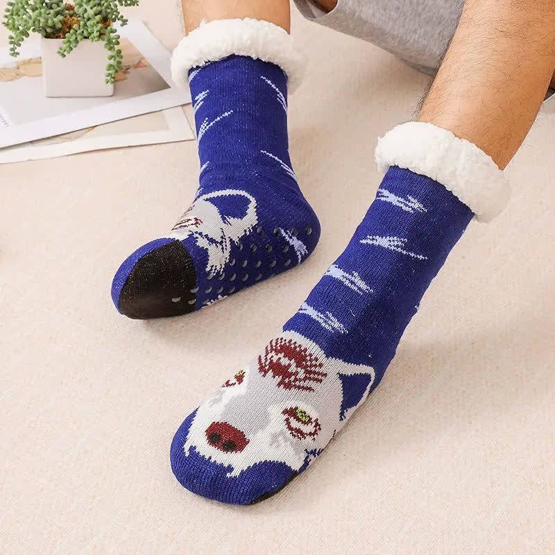 Cozy Animal Fleece Lined Knit Slipper Socks - Navy Blue - EU37-44(US4-10) - image 3