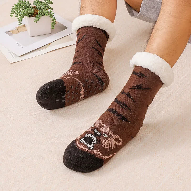 Cozy Animal Fleece Lined Knit Slipper Socks - Brown - EU37-44(US4-10) - image 1