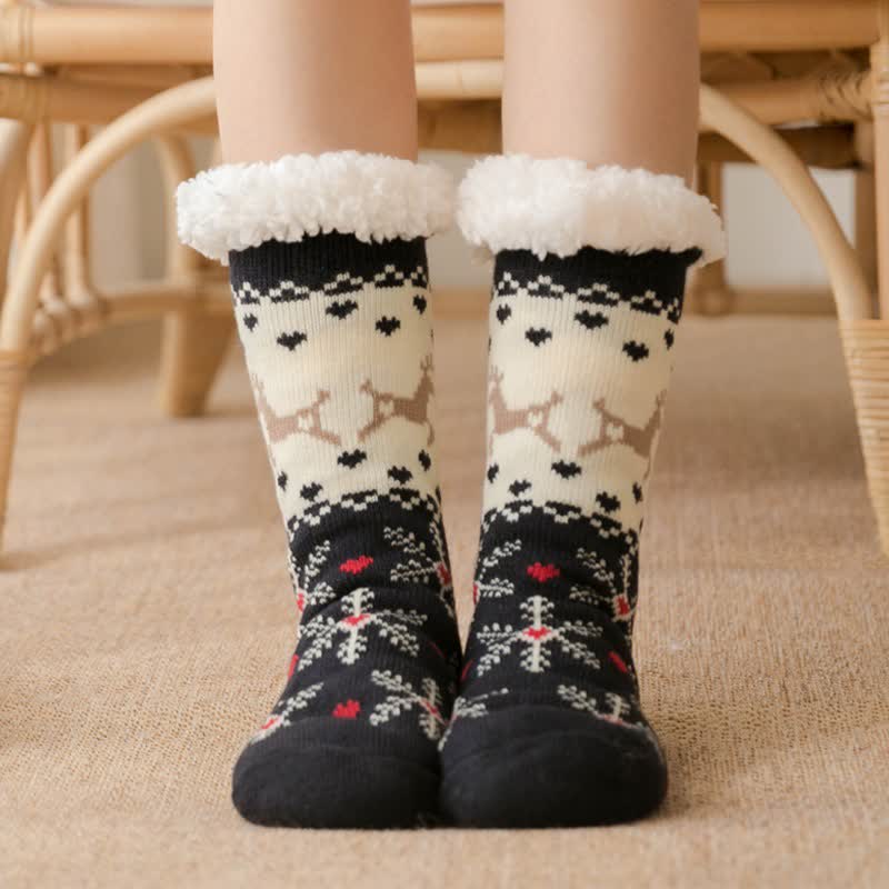 Cozy Christmas Jacquard Fleece Lined Slipper Socks - Black - EU35-42(US2-8) - image 1