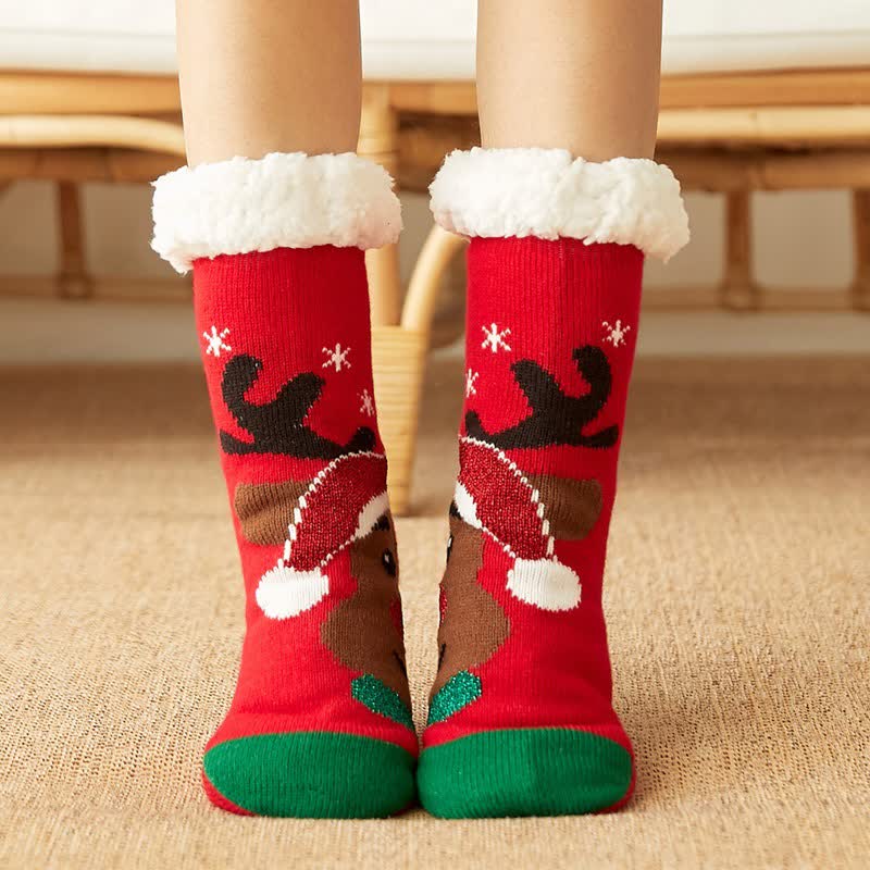 Cozy Christmas Jacquard Fleece Lined Slipper Socks - Red - EU35-42(US2-8) - image 3