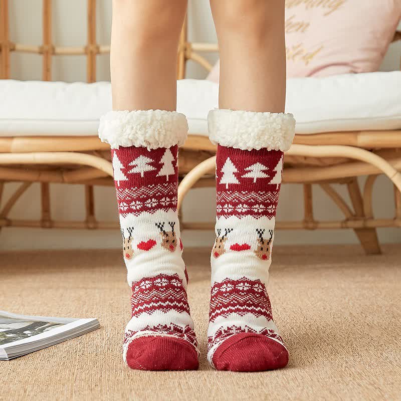 Cozy Christmas Jacquard Fleece Lined Slipper Socks - Wine - EU35-42(US2-8) - image 0