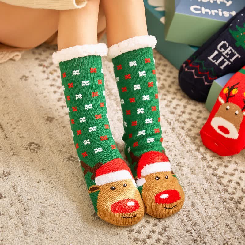 Cozy Christmas Jacquard Fleece Lined Slipper Socks - Green - EU35-42(US2-8) - image 2