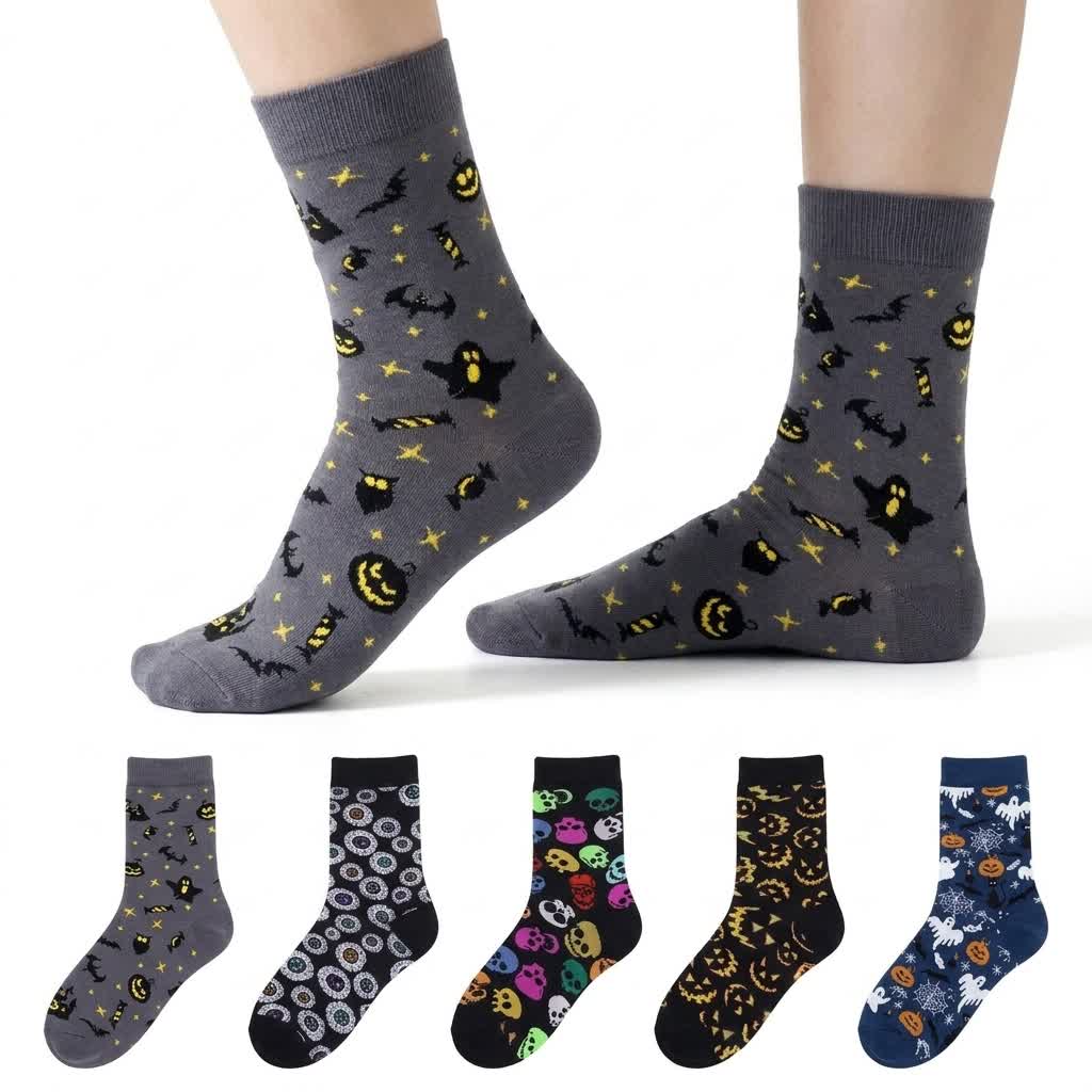 Halloween Fun Quarter Socks (5 Pairs) - A+B+C+D+E - EU36-43 (US3-9) - image 0
