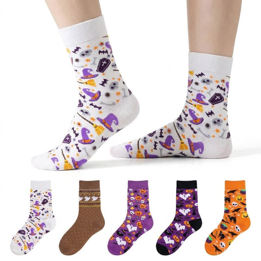 Halloween Party Quarter Socks (5 Pairs) - A+B+C+D+E - EU36-43 (US3-9) - image 0