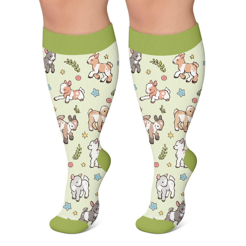 Plus Size Animal Floral Compression Socks - Green - 4XL - image 5
