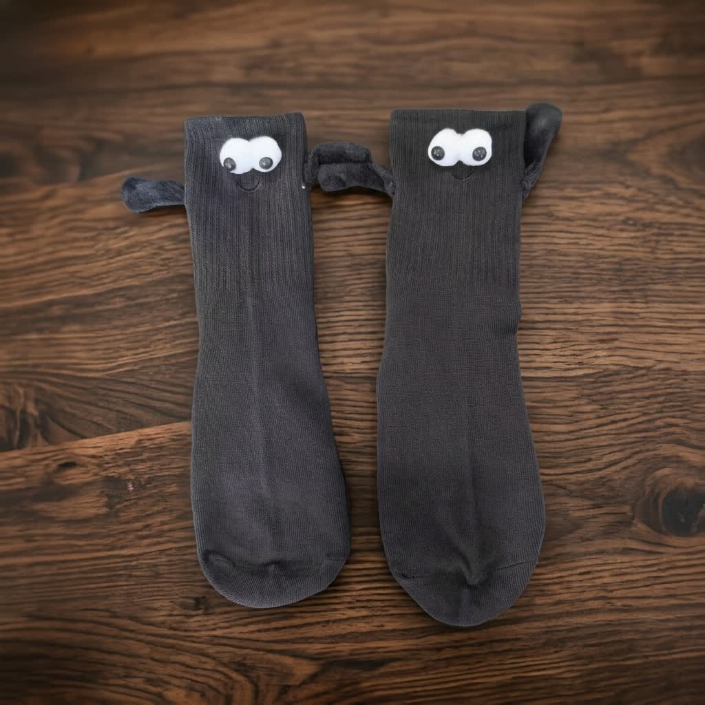 Playful 3D Eye Magnetic Hand Holding Quarter Socks(2 Pairs) - Black - EU36-42(US3-8.5) - image 6