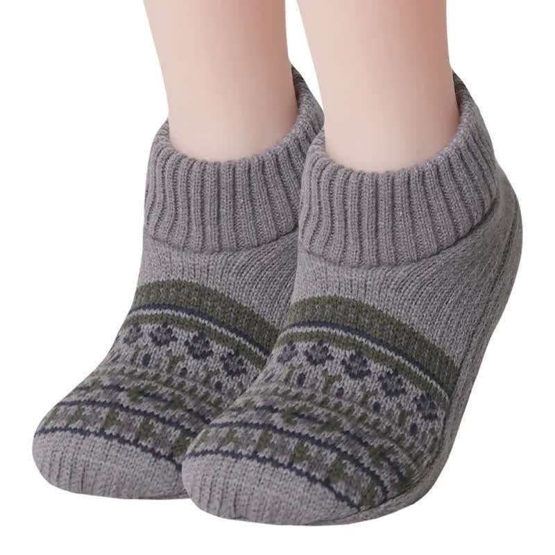 Nordic Knit Cozy Winter Home Slipper Socks - Gray - XL - image 1