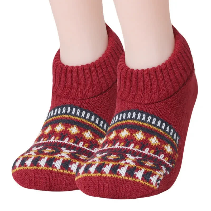Nordic Knit Cozy Winter Home Slipper Socks - Red - XL - image 4