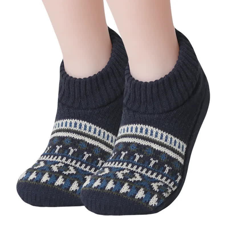Nordic Knit Cozy Winter Home Slipper Socks - Navy Blue - XL - image 3