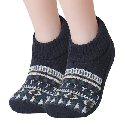 Nordic Knit Cozy Winter Home Slipper Socks - Navy Blue - XL - image 3