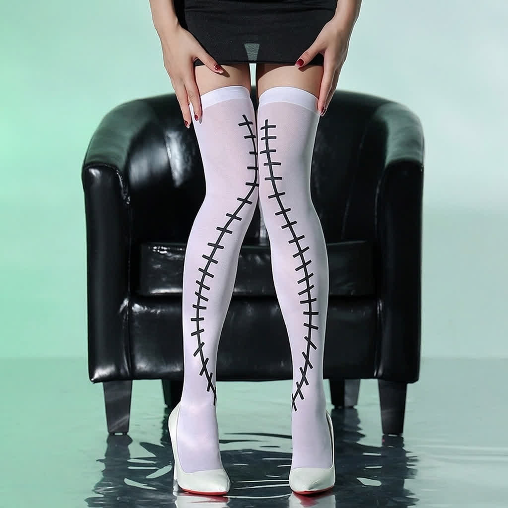 Halloween Party Pink Thigh High Socks (4 Pairs) - C - EU36-43 (US3-9) - image 3