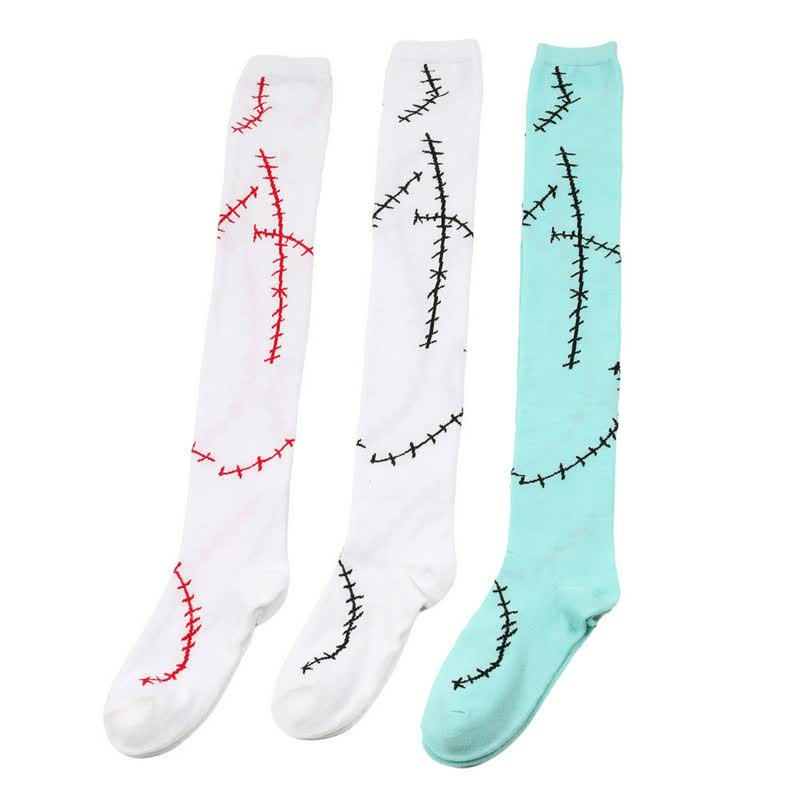 Stitched Print Thigh High Socks (3 Pairs) - image 3