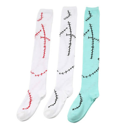 Stitched Print Thigh High Socks (3 Pairs) - image 3