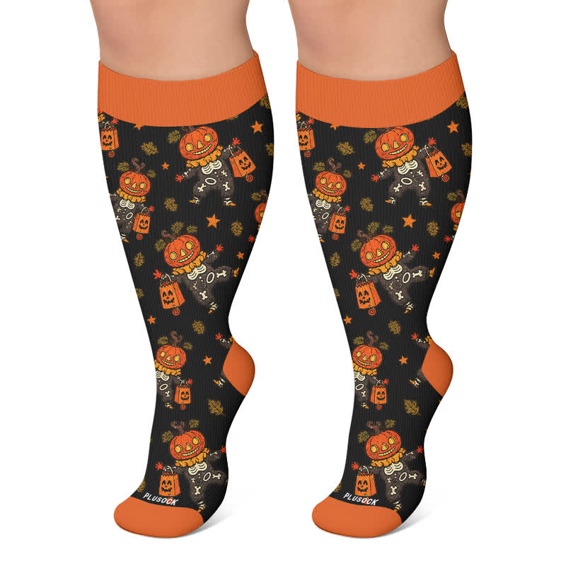 Plus Size Skull Pumpkin Bunny Compression Socks - Black - 4XL - image 5