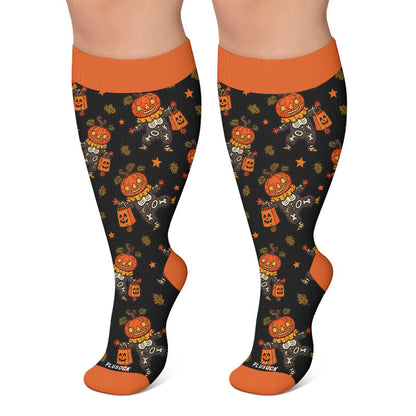 Plus Size Skull Pumpkin Bunny Compression Socks - Black - 4XL - image 5