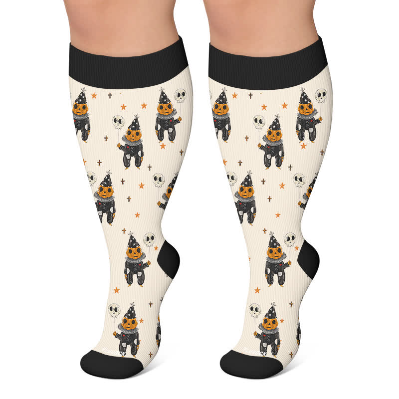 Plus Size Skull Pumpkin Bunny Compression Socks - Beige - 4XL - image 4