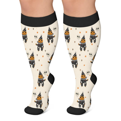 Plus Size Skull Pumpkin Bunny Compression Socks - Beige - 4XL - image 4