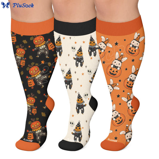 Plus Size Skull Pumpkin Bunny Compression Socks - image 0