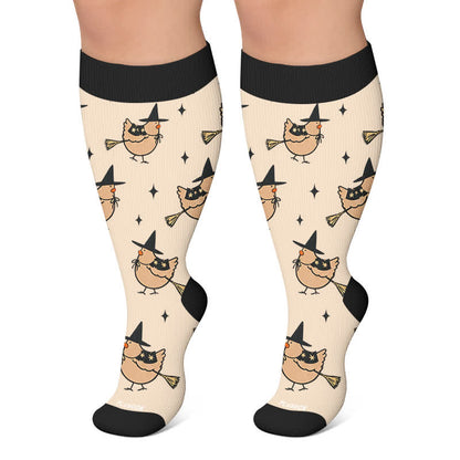 Plus Size Pumpkin Witch Compression Socks - Apricot - 4XL - image 5