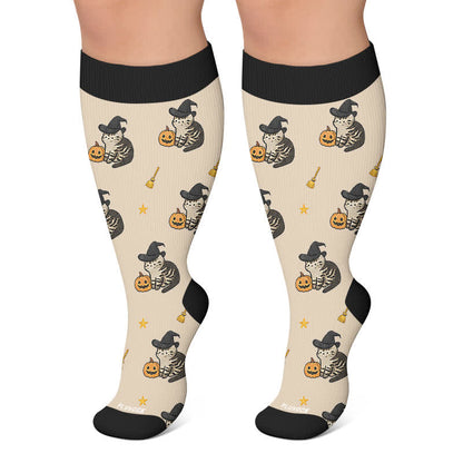 Plus Size Witch Cat Rabbit Compression Socks - Khaki - 4XL - image 4