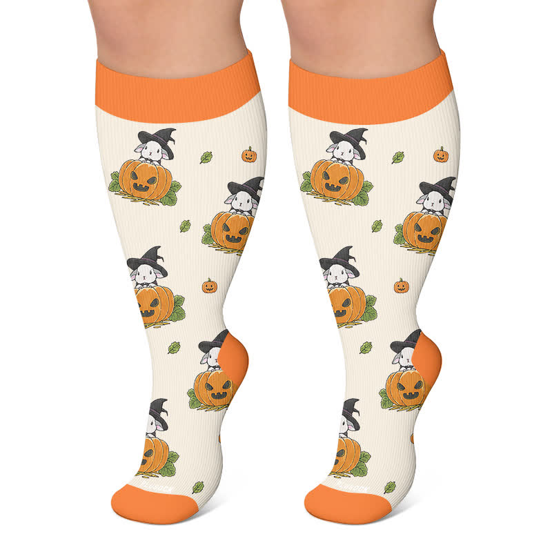 Plus Size Witch Cat Rabbit Compression Socks - Beige - 4XL - image 5