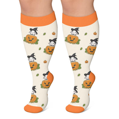 Plus Size Witch Cat Rabbit Compression Socks - Beige - 4XL - image 5