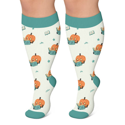 Plus Size Witch Cat Rabbit Compression Socks - Blue - 4XL - image 6