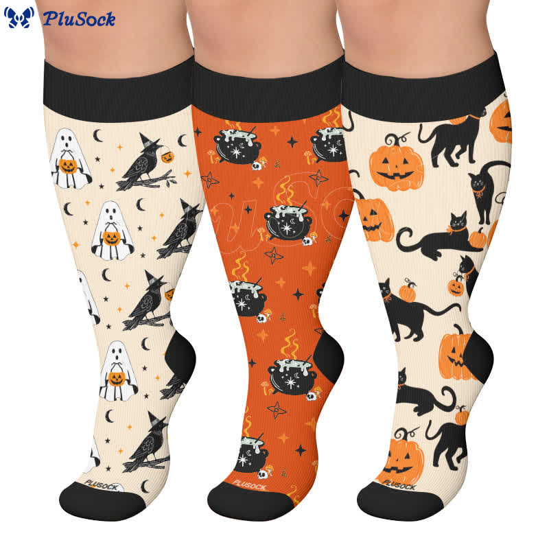Plus Size Ghost Witch Black Cat Compression Socks - image 0