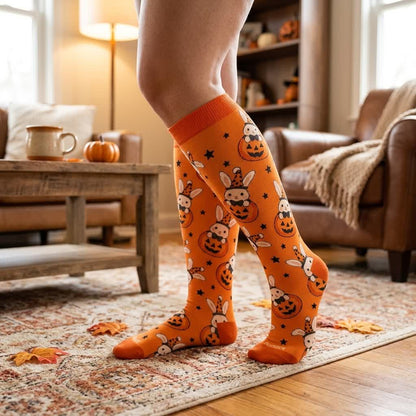 Plus Size Skull Pumpkin Bunny Compression Socks - image 1