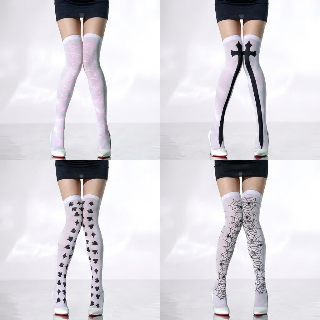 Halloween Sheer Thigh High Socks (4 Pairs) - A+B+C+D - EU36-43 (US3-9) - image 0