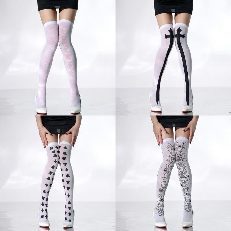 Halloween Sheer White Thigh High Socks (4 Pairs) - A+B+C+D - EU36-43 (US3-9) - image 0