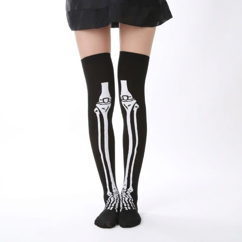 Halloween Skeleton Fun Over Knee Thigh Socks (3 Pairs) - C - EU36-43 (US3-9) - image 3