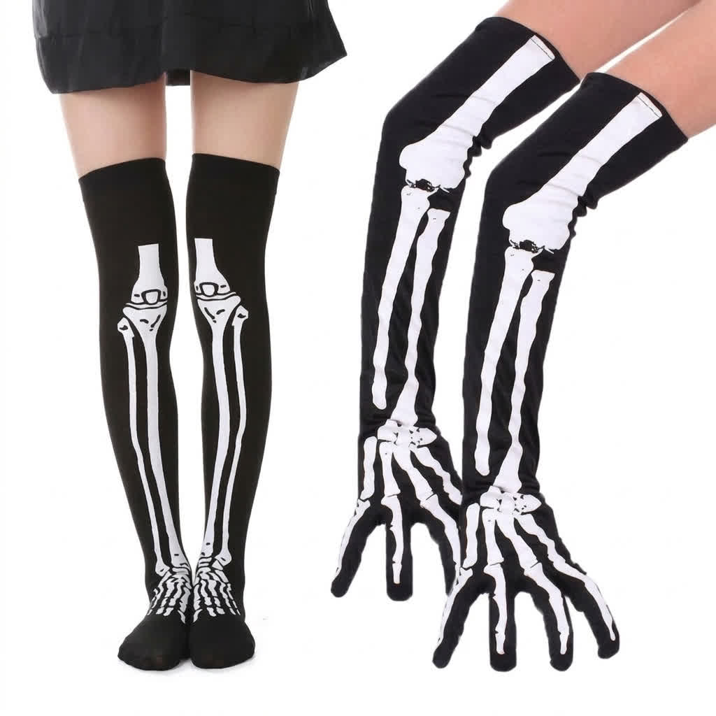 Halloween Skeleton Thigh Socks And Gloves Matching Set - Long Set - EU36-43 (US3-9) - image 2