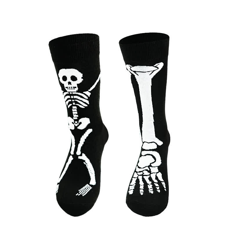 Halloween Skeleton Print Cotton Crew Socks (3 Pairs) - C - EU36-43 (US3-9) - image 2