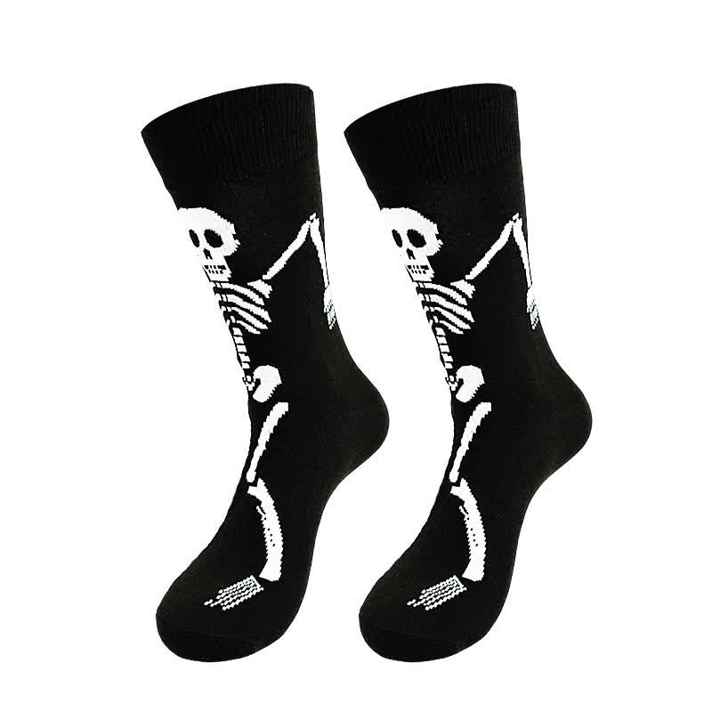 Halloween Skeleton Print Cotton Crew Socks (3 Pairs) - B - EU36-43 (US3-9) - image 1