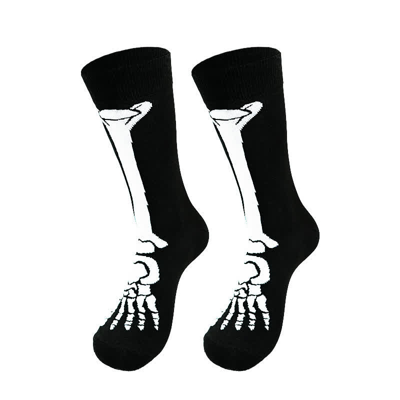 Halloween Skeleton Print Cotton Crew Socks (3 Pairs) - A - EU36-43 (US3-9) - image 0