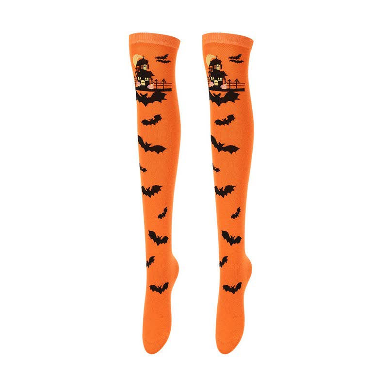 Halloween Assorted Print Over Knee Thigh Socks (4 Pairs) - D - EU36-43 (US3-9) - image 1